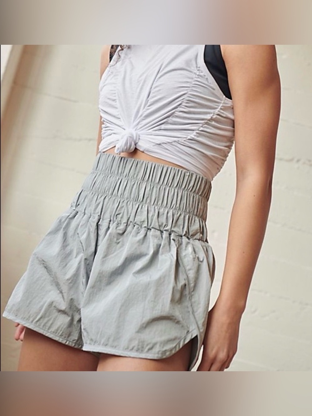 FP Movement Shorts The Way Home High Smocked Elastic Waist Athletic Silver Gray